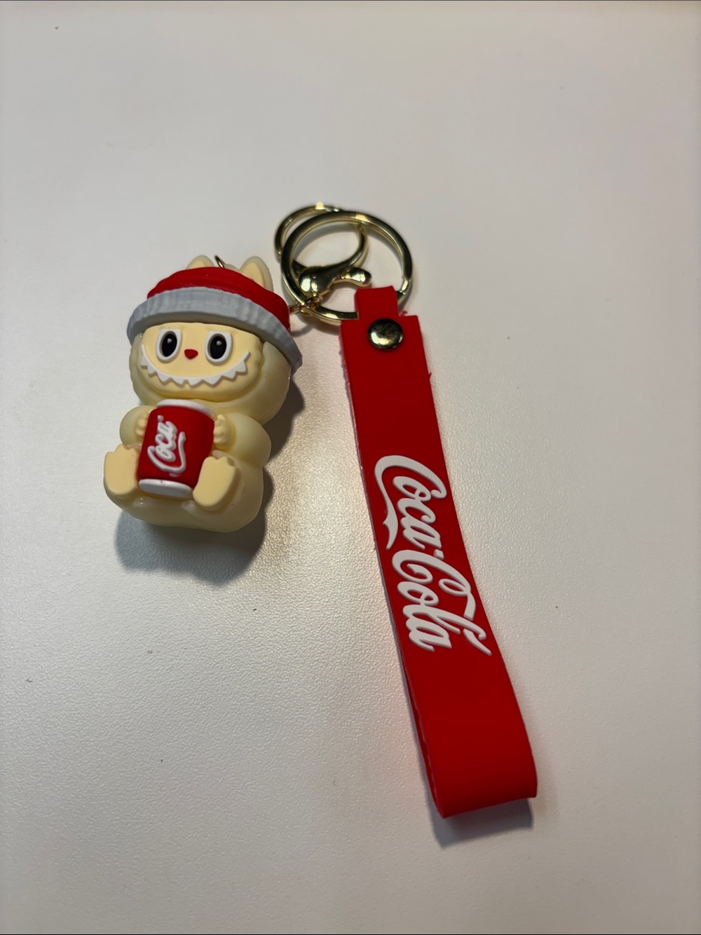 Coca-Cola Red Strap Keychain with Cream Holiday Mascot NWOT